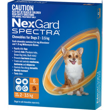 Load image into Gallery viewer, NexGard Spectra chewables for dogs 2-3.5kg available in pack of 6 from MY HAPPY PET ONLINE  $129.95 with FREE SHIPPING
