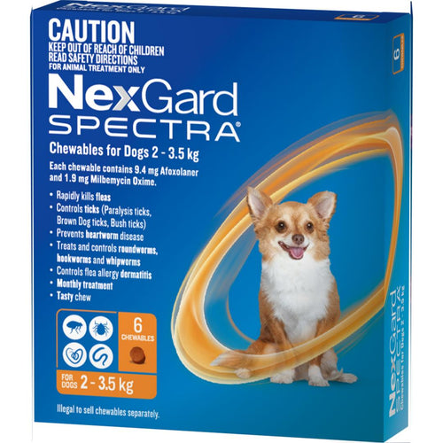 NexGard Spectra chewables for dogs 2-3.5kg available in pack of 6 from MY HAPPY PET ONLINE  $129.95 with FREE SHIPPING